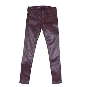 AG Legging Ankle Pants 25R Coated Waxed Jeans Ox Blood Red Skinny Super Sleek